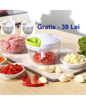 1+1 Tocator Blender chopper manual cutit cu 3 lame vas 400ml pentru legume