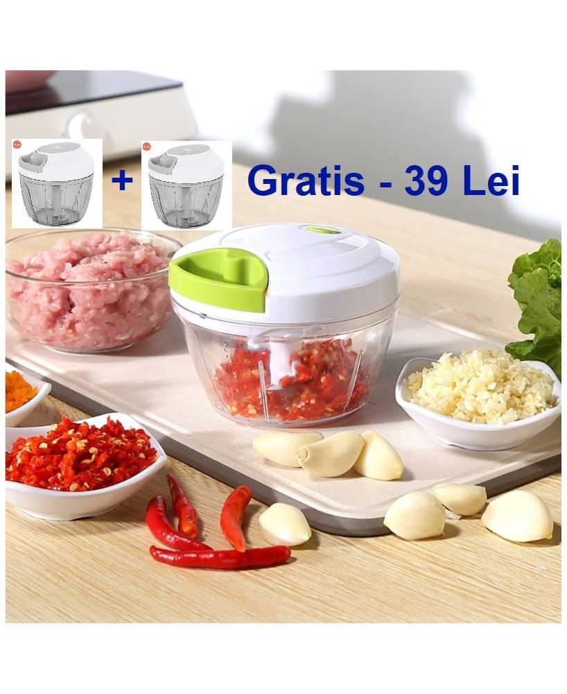 1+1 Tocator Blender chopper manual cutit cu 3 lame vas 400ml pentru legume